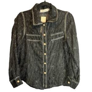 Donnee Par Dieu Sheer Black Feather Detailed Top - Small